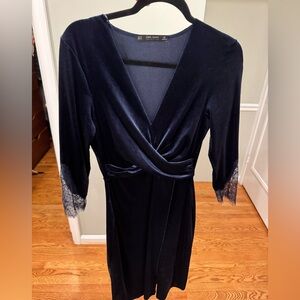 ZARA deep blue velvet midi dress